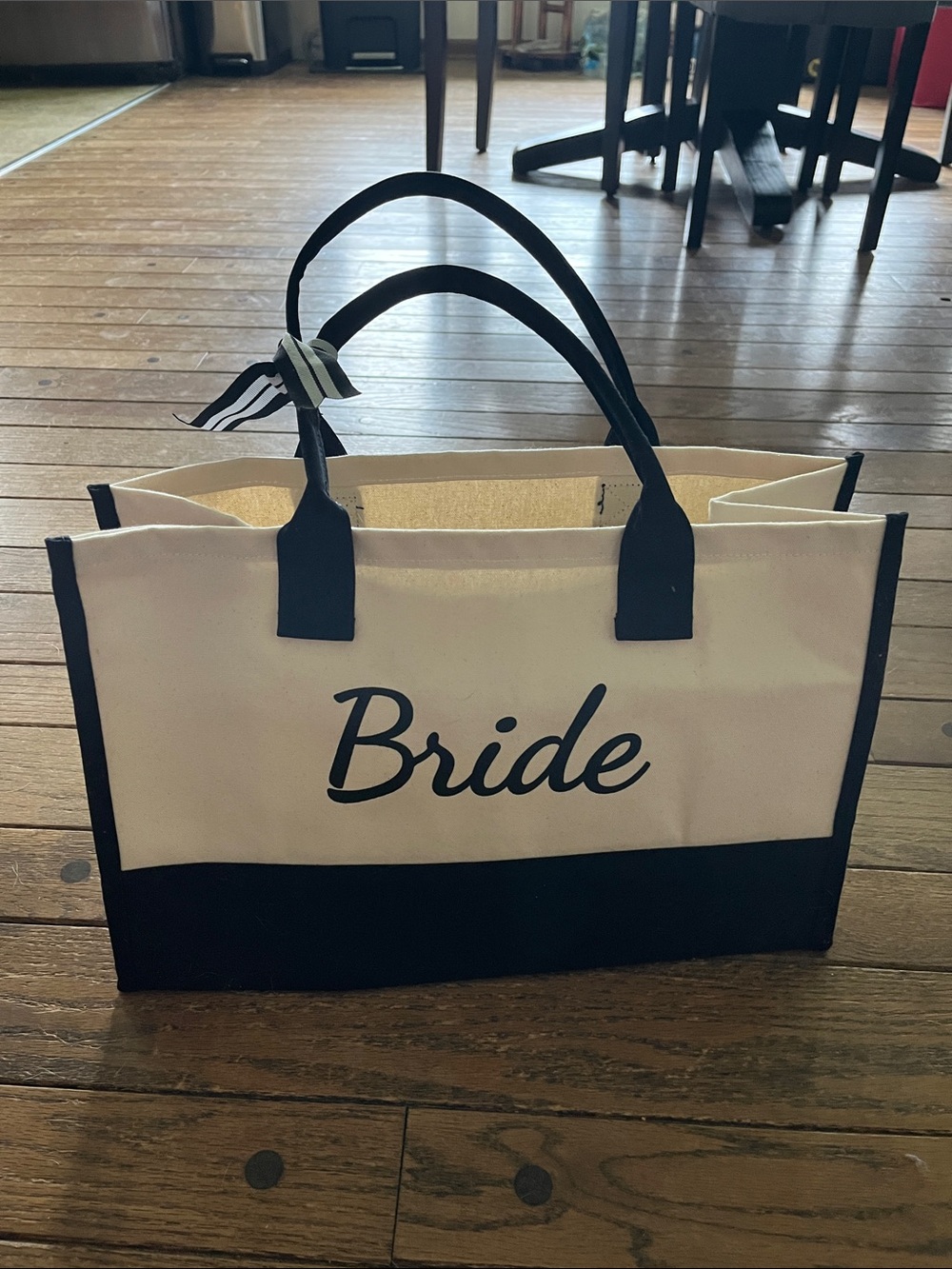 Bride Canvas Tote Bag in White and Black - Bridal Weekend Bag